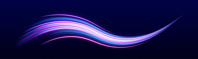 Fototapete - Light trails on road at night. Abstract futuristic neon background with glowing ascending lines. Racing cars dynamic flash effects city road with long exposure night ligh.	