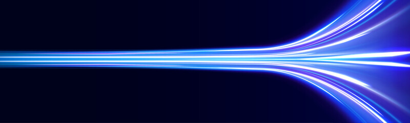 Fototapete - Vibrant neon waves on dark backdrop, ideal for modern design projects. Neon color glowing lines. Electric car and city concept Hitech communication concept innovation background, vector design.	