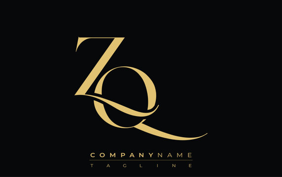 ZQ Abstract Creative Jewelry Logo. A stylish logo featuring golden monogram initials in an elegant and modern typography, perfect for branding