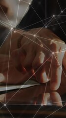 Poster - Animation of data and network of connections over caucasian businesswoman using tablet