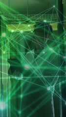 Poster - Animation of network of connections over asian male it technician using tablet by computer server