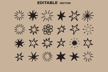 Poster - Collection of hand drawn black starbursts and star shapes on a beige background editable vector