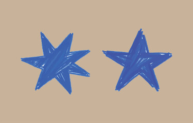Poster - Two hand drawn blue stars with a chalky texture are depicted against a plain beige background creating a simple and artistic graphic