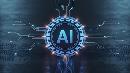 Fototapete - Artificial intelligence technology concept with futuristic glowing circuitry and digital networks
