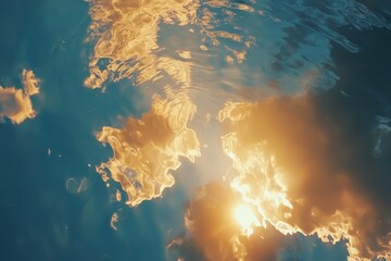 Poster - Time lapse of clouds reflecting sunlight over a vibrant blue sky at dusk, Time lapse of flowing clouds and sunlight refleted onto the sparkling water at sunset