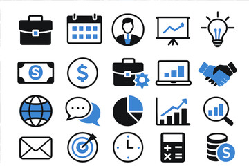 Poster - A set of icons for business, office, and finance is available in blue and black