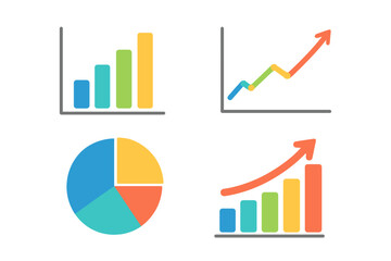 Poster - A set of infographic charts illustrating colorful statistics or economic concepts, suitable for business presentation slide templates