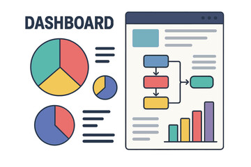 Poster - Template for dashboard infographics featuring large-scale data visualization, including pie charts, workflow, and UI elements for web design
