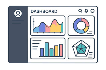 Poster - The dashboard UI boasts a modern presentation style, incorporating data graphs and HUD diagrams within a clean and simple app interface, all set against a vector abstract modern web UI design
