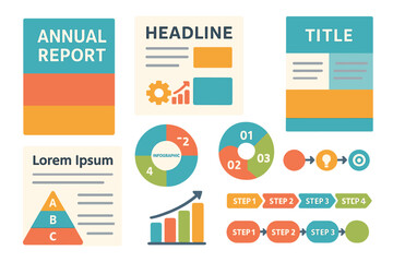 Poster - Components of infographics for presentation templates include annual reports, leaflets, and book cover designs, as well as brochure layouts and flyer template designs, all in vector illustration