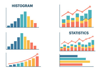 Poster - Vector set charting on dashboard, including histogram charts, business infographic template with  diagrams, statistic bars, line graphs and charts for presentation and finance report