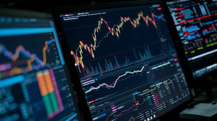Aufkleber - Close-up of Stock Market Data on Multiple Monitors
