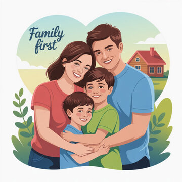 Happy Parents Day, loving family, mother, father, son, daughter, hug, care, joy, flat vector, illustration, children, bonding, affection, celebration.
