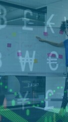 Poster - Animation of data processing and currency signs over diverse businesspeople in office
