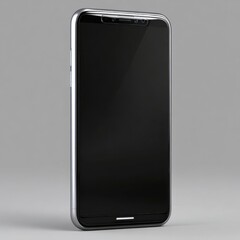 Poster - Modern smartphone with a sleek silver frame and black screen isolated on white background