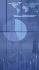 Poster - Animation of financial data processing over people walking in modern office