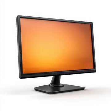 Modern computer monitor with orange screen display isolated on white background