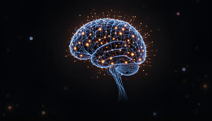 Poster - A digital brain with glowing connections represents artificial intelligence and neural networks in the modern world.