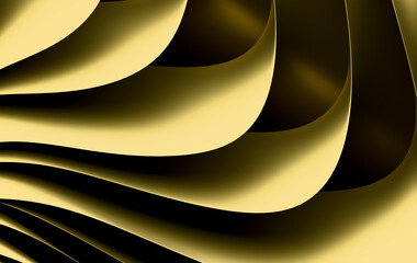 Fototapete - Modern Golden 3D Geometric Background - Elegant Curved Layers with Metallic Gold Finish and Contemporary Abstract Design