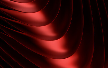 Fototapete - Abstract Red 3D Curved Lines Background - Modern Geometric Wave Pattern with Black Background and Gradient Red Strips Design