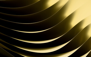 Fototapete - Abstract Gold 3D Curved Layers Background - Luxury Golden Wave Pattern with Black Shadows and Smooth Gradient Transitions