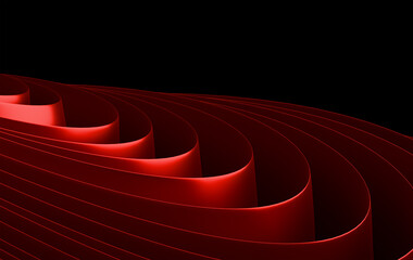 Fototapete - Contemporary 3D Red Ribbon Waves - Flowing Curved Geometric Background with Dark Theme and Smooth Gradient Transitions