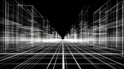 Poster - Abstract Wireframe Cityscape A Digital Journey