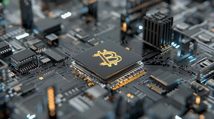 Poster - Bitcoin Symbol on a Circuit Board