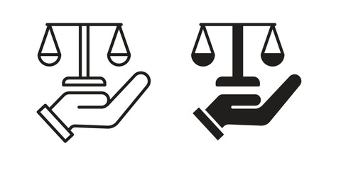 Fototapete - Justice scales in Hand icon Black and White Vector Graphic