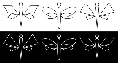Dragon fly thin line vector icon set.