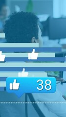 Poster - Animation of social media reactions and graphs over diverse female coworkers in office