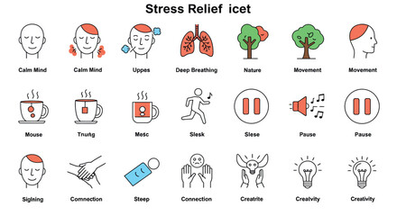  Vector illustration of stress relief techniques and concepts for relaxation and wellness