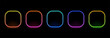 © hiten666 - A row of five neon glowing rounded rectangle frames in different colors for border design. Abstract vibrant light display vector for user interface.