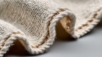 Poster - Close-up detail of a white cotton napkin edge featuring elegant hem stitching against a soft neutral backdrop