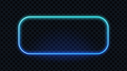 Aufkleber - Blue glowing neon frame vector for design. Futuristic blank light box for text or sign. Abstract luminous border graphic.
