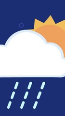 Poster - Animation of cloud and sun icon over shapes on blue background