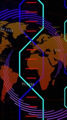 Poster - Animation of abstract shapes and light trails spinning over world map against black background