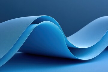 Leinwandbilder - Curved blue layers create a serene visual experience under soft lighting in an artistic studio setting