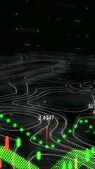 Poster - Animation of isohypses over financial data on black background