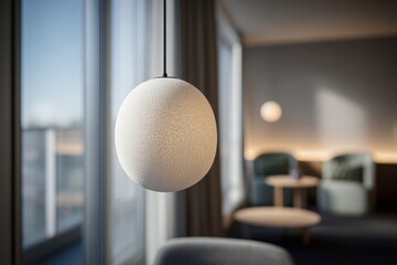 Poster - Modern spherical pendant lamp in an elegant minimalist interior design.