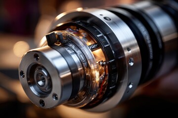 Poster - Close-up of intricate metallic precision engineering machinery component.