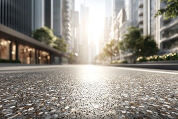 Poster - A sun-drenched, detailed low-angle view of a modern urban street surface.