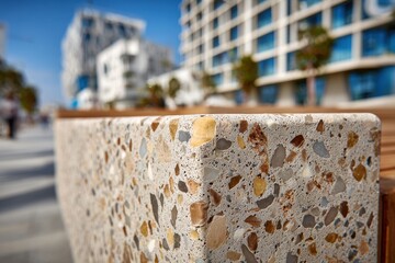 Poster - Detailed close-up of a contemporary concrete bench surface with aggregate.