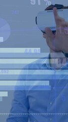 Poster - Animation of financial data processing over caucasian man using vr headset
