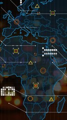 Poster - Animation of connected dots, hexagon patterns, map over defocused vehicles moving on street