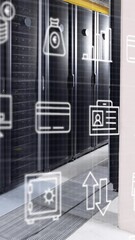 Poster - Animation of multiple digital icons against computer server room