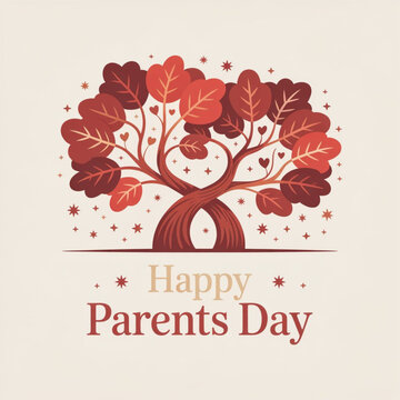 Happy Parents Day typography, vector design, red background, celebration, bold text, love, family, elegant, festive, modern, greeting, stylish font, decorative, flat design, vector format.

