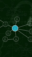 Poster - Animation of network of profile icons and mathematical equations on green background