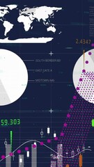 Aufkleber - Animation of multicolored graphs with changing numbers over infographic interface