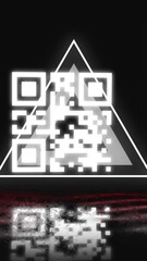 Poster - Animation of glowing qr code over neon geometric shapes